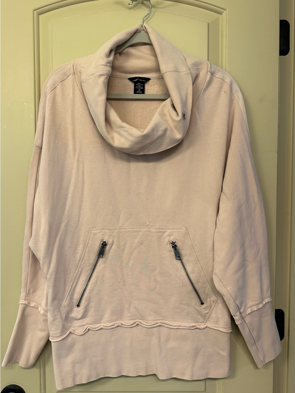 Women’s Moda International Cowl Neck Pullover Sweatshirt; Blush beige; Size M